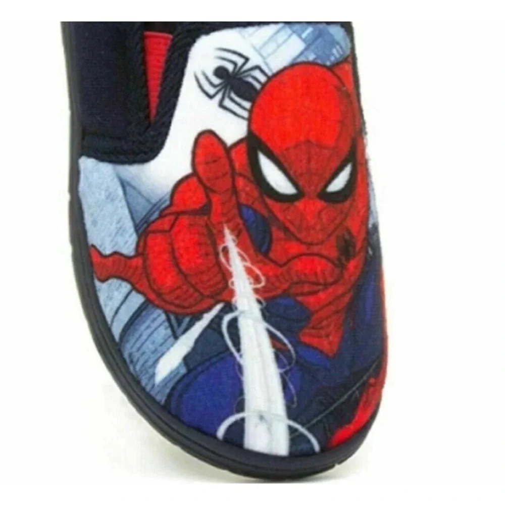 Boys Spiderman Slippers Marvel‎ Slip On Kids Size 8 Fleece Insole Navy Spidey